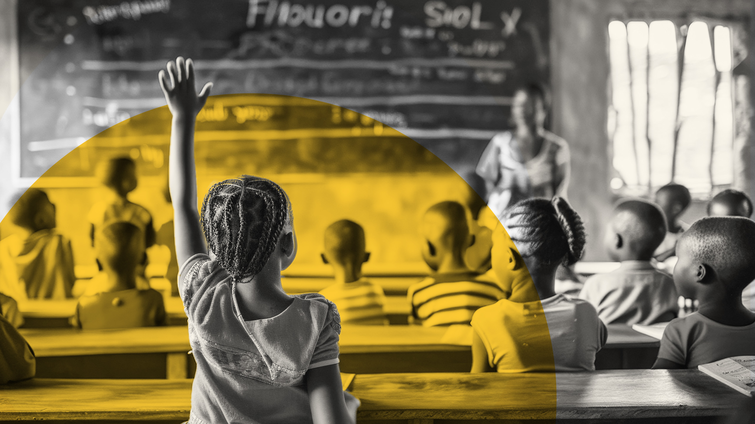 Teacher and students smiling in a school, Village Schools International, community, sustainable schooling